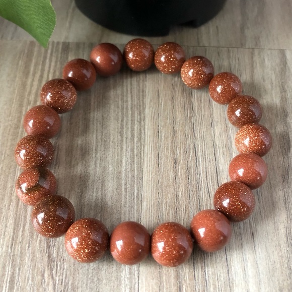 Gold Sandstone Natural Stone 10mm Beads Stretchable Bracelet 7" - Best Gift - Picture 2 of 2